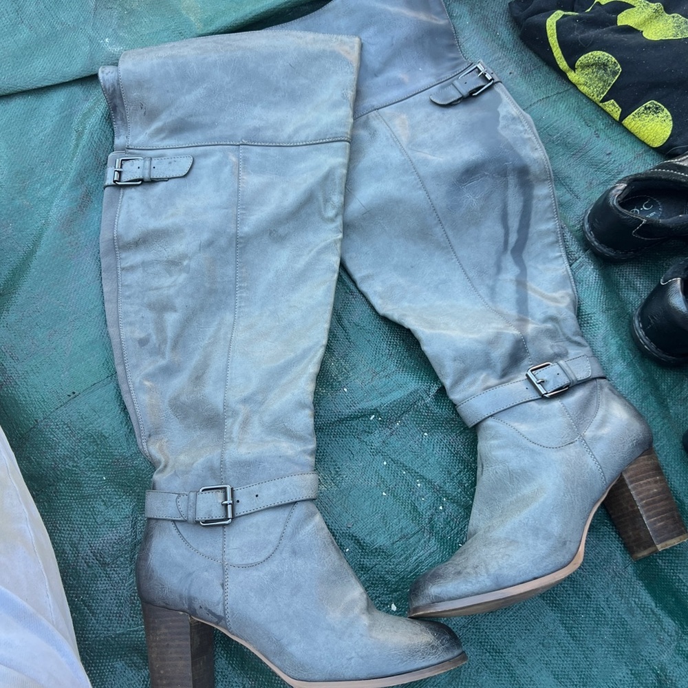 Faded Blue Knee High Boots